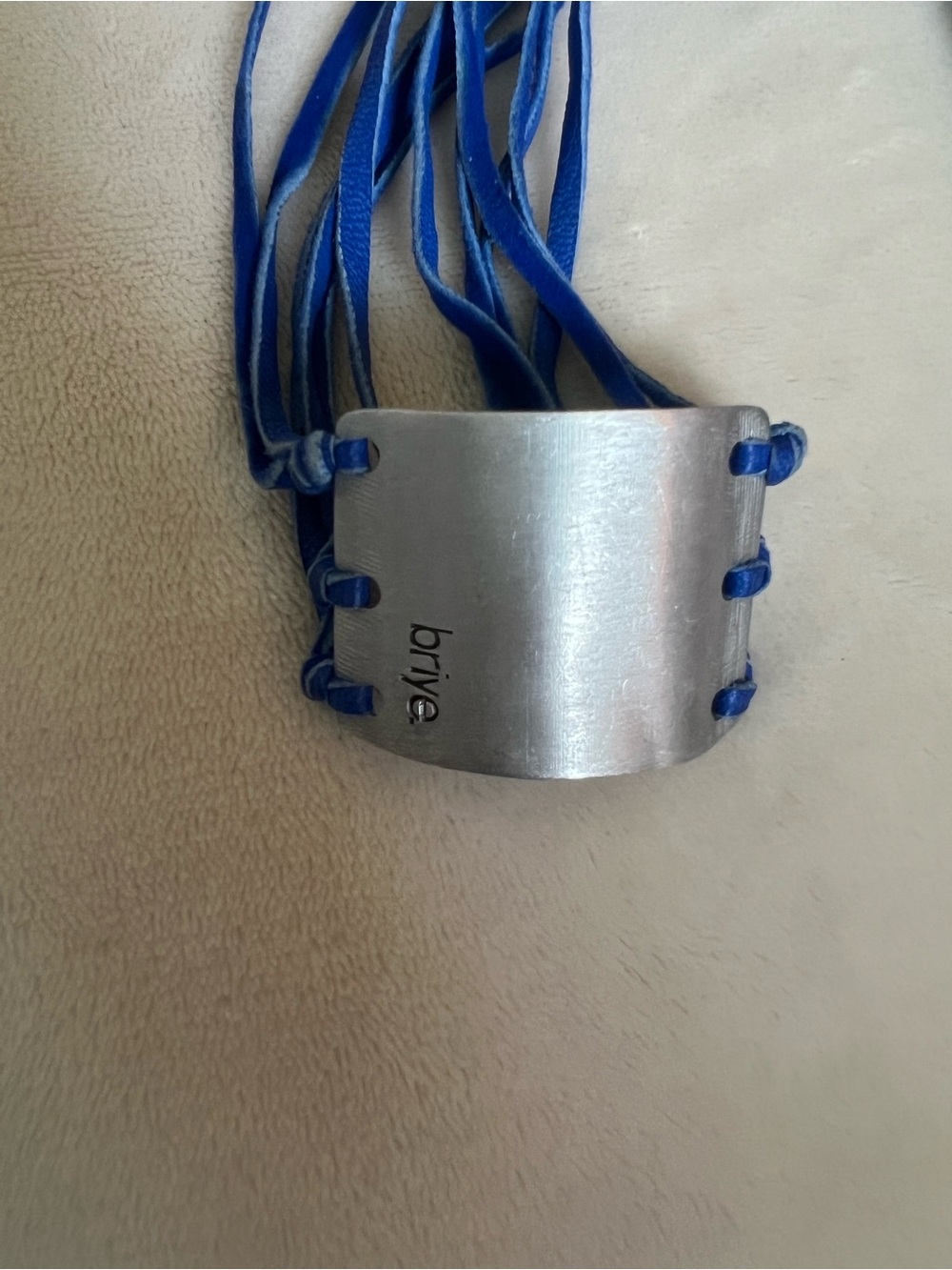 Noonday Briye sterling silver bracelet with Blue Leather strap